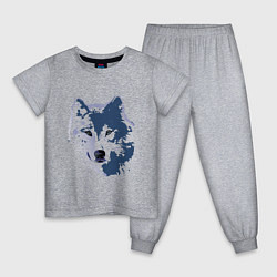 Пижама хлопковая детская Волк темно-синий с глазами разного цвета - blue wo, цвет: меланж