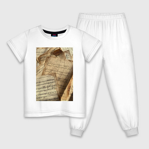 Детская пижама Листы с нотами / Белый – фото 1