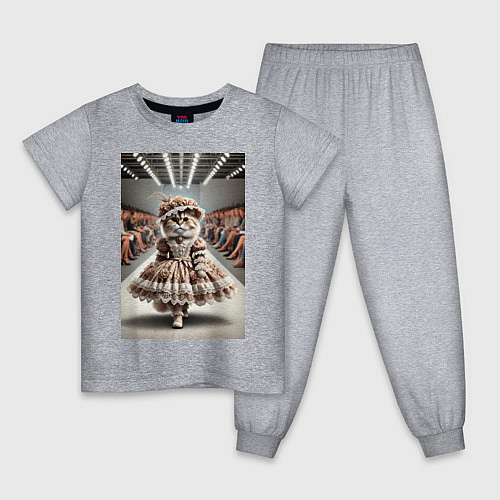 Детская пижама Милая винтажная кошка на подиуме в винтажном плать / Меланж – фото 1