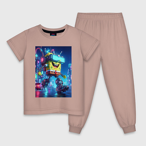 Детская пижама Cyber Sponge Bob - neon glow fantasy / Пыльно-розовый – фото 1