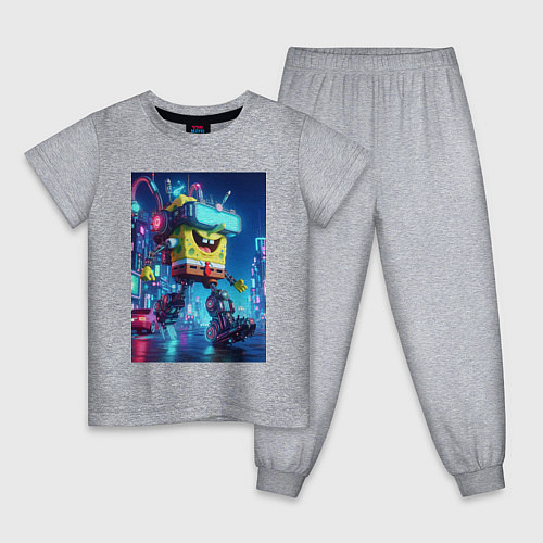 Детская пижама Cyber Sponge Bob - neon glow fantasy / Меланж – фото 1