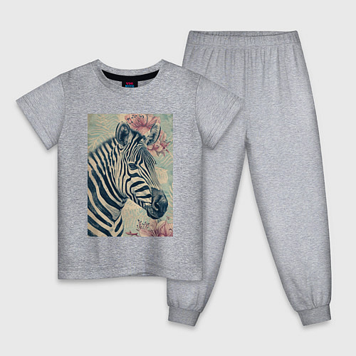 Детская пижама Зебра с цветком / Меланж – фото 1