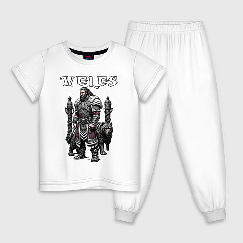 Детская пижама Кельтский узор - бог Велес с медведем / Белый – фото 1