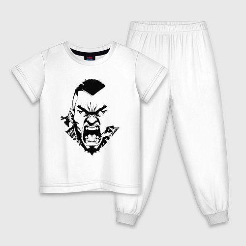 Детская пижама Кричащий боец-гладиатор - черный контур / Белый – фото 1