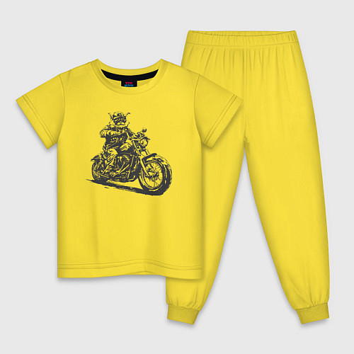 Детская пижама Мейн-кун байкер на мотоцикле чоппере кот / Желтый – фото 1