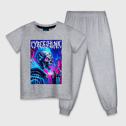Детская пижама Neon punk skeleton - ai art fantasy / Меланж – фото 1