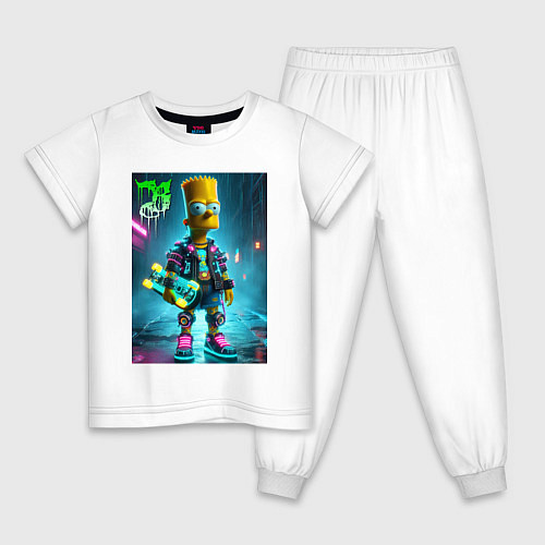 Детская пижама Барт Симпсон со скейтбордом под проливным дождём - / Белый – фото 1