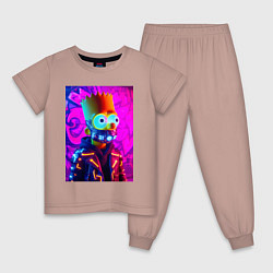 Пижама хлопковая детская Барт Симпсон в респираторе - неоновое свечение, цвет: пыльно-розовый