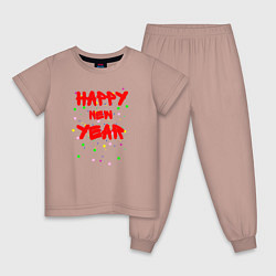 Пижама хлопковая детская Happy New Year ярко-красным, цвет: пыльно-розовый