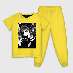 Детская пижама Girl with black kitten anime - cyberpunk