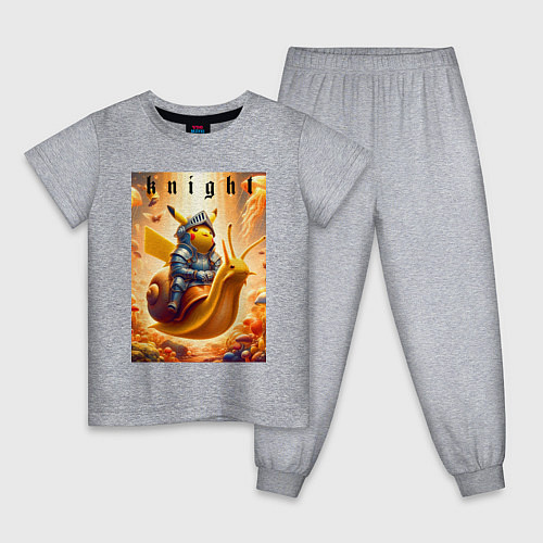 Детская пижама Pikachu knight on a snail - ai art fantasy / Меланж – фото 1
