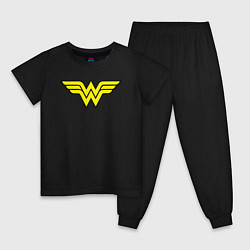 Пижама хлопковая детская Wonder woman logo, цвет: черный