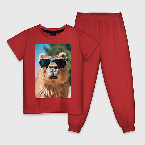 Детская пижама Модная капибара в очках / Красный – фото 1