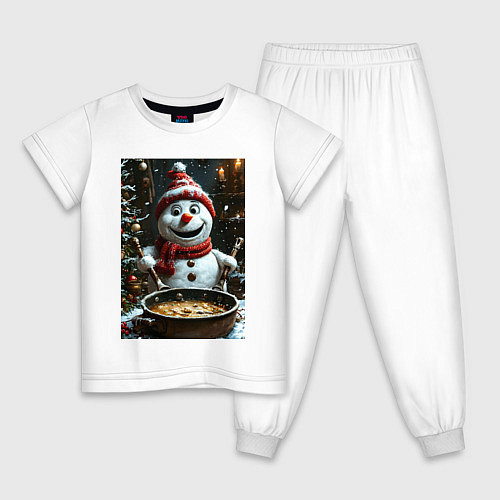 Детская пижама Снеговик ужинает / Белый – фото 1