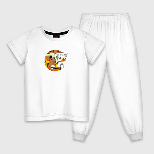 Детская пижама Капибара за компьютером мем все в порядке / Белый – фото 1