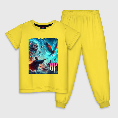 Детская пижама Harry Potter and owl - ai art fantasy / Желтый – фото 1