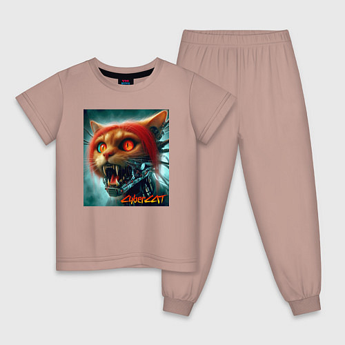 Детская пижама Super cyber red cat - ai art fantasy / Пыльно-розовый – фото 1