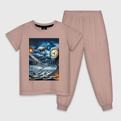 Детская пижама Психоделический пейзаж с часами и рыбой