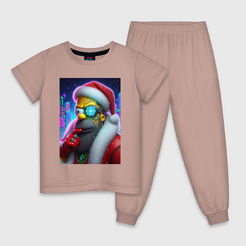 Детская пижама Simpson Claus - cyberpunk / Пыльно-розовый – фото 1