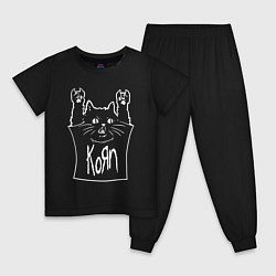 Пижама хлопковая детская KoЯn - cat rock, цвет: черный