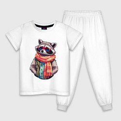 Детская пижама Модный енот в очках и шарфе