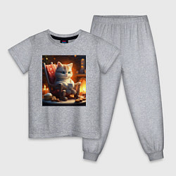 Детская пижама Уютный кот у камина с чашкой какао