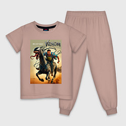Пижама хлопковая детская Eddie rides a symbiote horse - Venom 3, цвет: пыльно-розовый