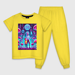 Пижама хлопковая детская Rick and Morty among neon mushrooms - ai art fanta, цвет: желтый