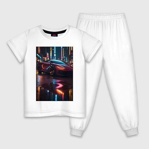 Детская пижама Суперкар и неон / Белый – фото 1