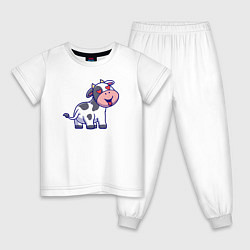 Пижама хлопковая детская Влюблённая коровка, цвет: белый