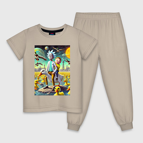 Детская пижама Рик и Морти сидят на утке на одноимённой планете / Миндальный – фото 1