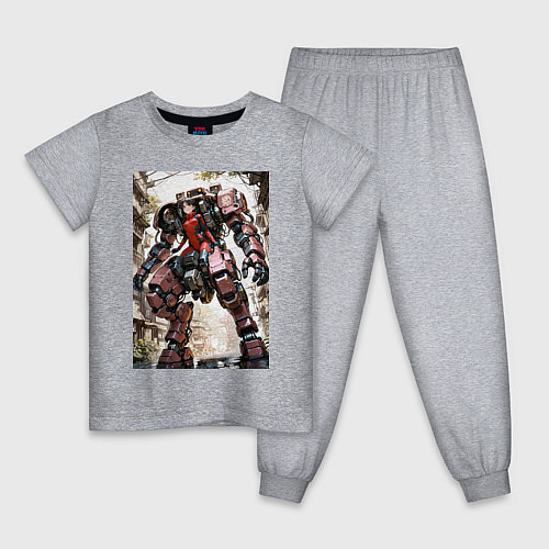 Детская пижама Девушка управляет огромным мехом / Меланж – фото 1