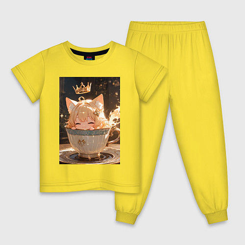 Детская пижама Кошечка с короной в чашке / Желтый – фото 1