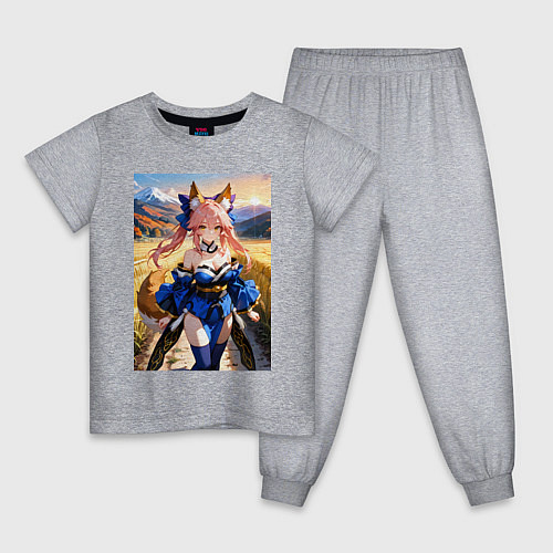 Детская пижама Лиса посреди живописного поля / Меланж – фото 1