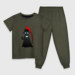 Пижама хлопковая детская Игрит - поднятие уровня в одиночку, цвет: меланж-хаки