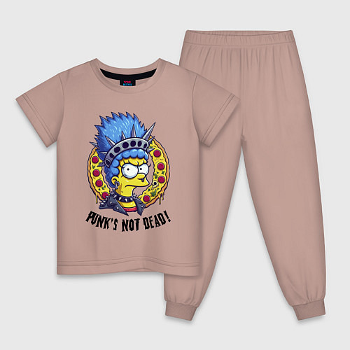 Детская пижама Мардж Симпсон на фоне пиццы - панк жив / Пыльно-розовый – фото 1