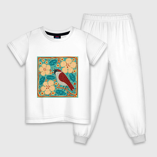 Детская пижама Воробей на ветке яблони / Белый – фото 1