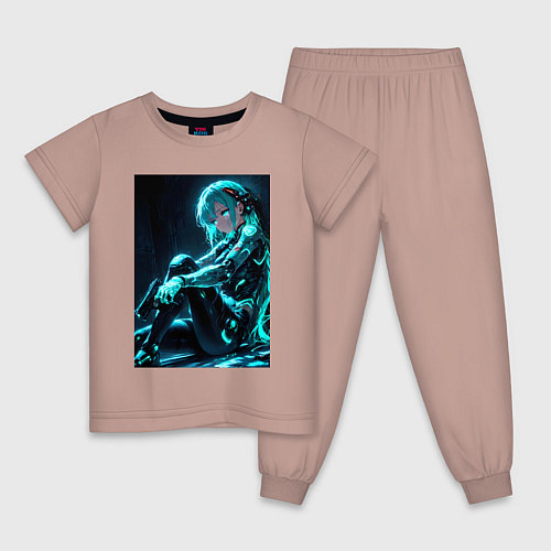 Детская пижама Девушка киборг в стиле Cyberpunk / Пыльно-розовый – фото 1