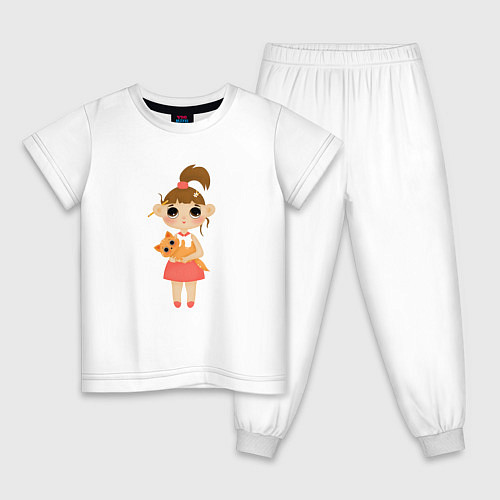 Детская пижама Девочка с котиком / Белый – фото 1