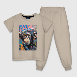 Пижама хлопковая детская Graffiti monkey, цвет: миндальный