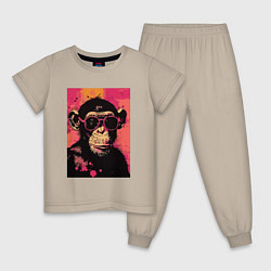 Пижама хлопковая детская Крутая обезьянка, цвет: миндальный