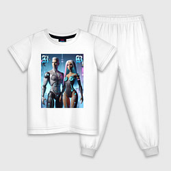 Пижама хлопковая детская Barbie and Ken - cyber fantasy, цвет: белый