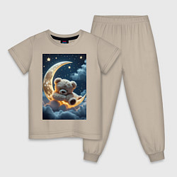 Пижама хлопковая детская Плюшевый мишка сидит на Луне, цвет: миндальный