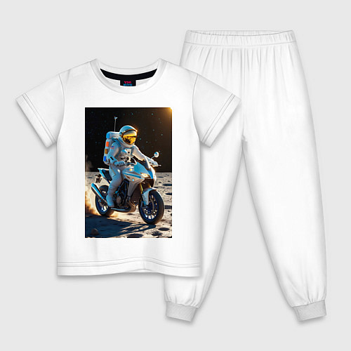 Детская пижама Космонавт ездит на мотоцикле по Луне / Белый – фото 1