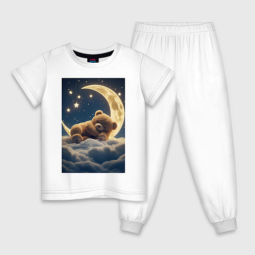 Детская пижама Плюшевый мишка сидит на Луне / Белый – фото 1