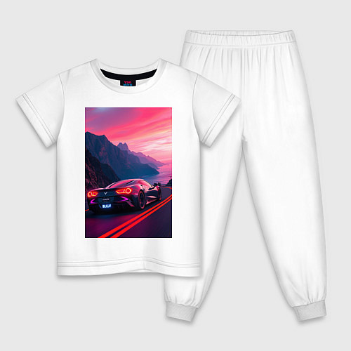 Детская пижама Суперкар едет около океана / Белый – фото 1