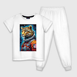 Пижама хлопковая детская Леопард бравый космонавт - нейроарт, цвет: белый
