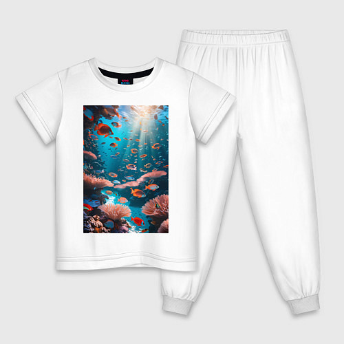 Детская пижама Подводный коралловый риф с рыбками / Белый – фото 1