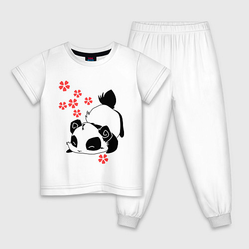 Детская пижама Цветочная панда / Белый – фото 1