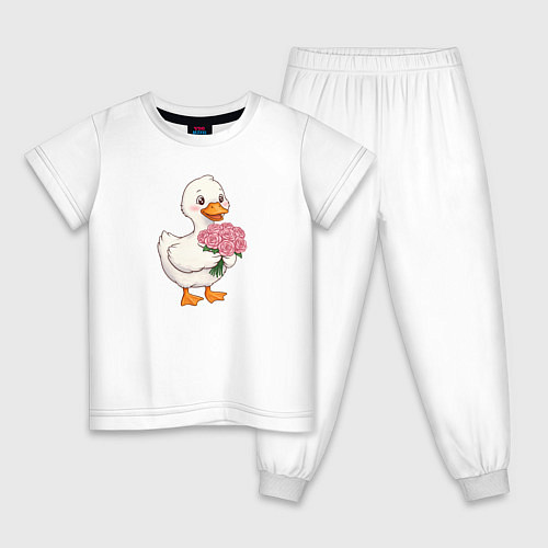Детская пижама Милая уточка с букетом роз / Белый – фото 1